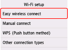 Schermata dell'impostazione Wi-Fi: Toccare Connessione w.less facile