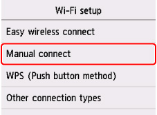 Tela Configuração de Wi-Fi: Selecione Conexão manual