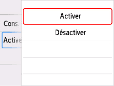 Écran Réseau câblé : sélectionnez Activer