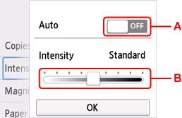 Intensity adjustment screen