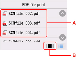 Pantalla de lista de nombres de archivo