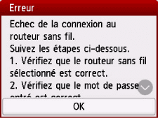 Écran d'erreur&nbsp;: Echec de la connexion au routeur sans fil