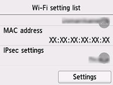 Wi-Fi setting list screen