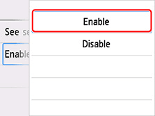 Wired LAN screen: Select Enable