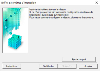 figure&nbsp;: Écran Vérifier paramètres d'impression