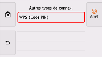 Écran Autres types de connex. : sélectionnez WPS (Code PIN)