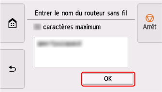 Écran de confirmation du nom du routeur sans fil