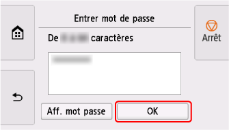 Écran de confirmation du mot de passe