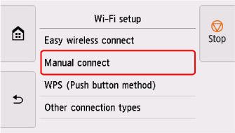 [Wi-Fi 설정] 화면: [수동 연결] 선택