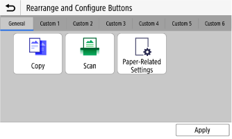 Button layout rearrangement screen