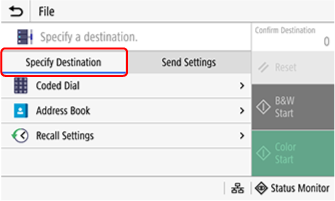 File scan destination settings screen