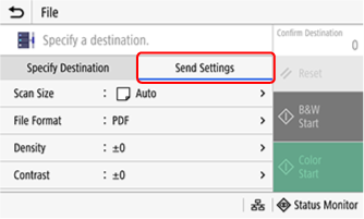 File scan send settings screen