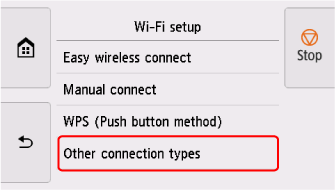 Bildschirm „Wi-Fi-Einrichtung”: „Weitere Verbindungsarten” auswählen