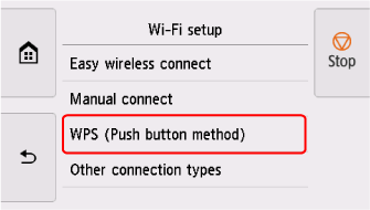 Wi-Fi setup screen: Select WPS (Push button method)