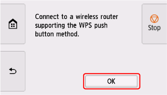 WPS (Push button method) screen: Select OK
