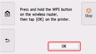 WPS (Push button method) screen: Select OK