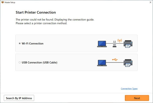 Abbildung: Bildschirm „Verbinden des Druckers mit dem Netzwerk”