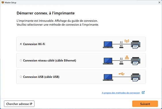 figure : Connexion de l'imprimante à l'écran de réseau