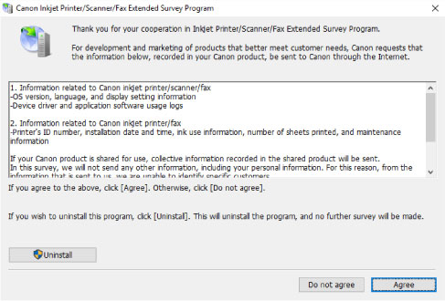 Abbildung: Der Bildschirm "Extended Survey Program" für Inkjet-Drucker/Scanner/Faxgeräte