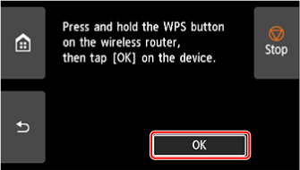 WPS (Push button method) screen: Select OK