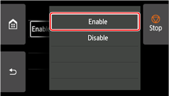 Wired LAN screen: Select Enable