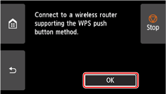 WPS (Push button method) screen: Select OK