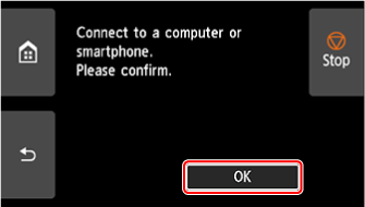 Easy wireless connect screen: Select OK