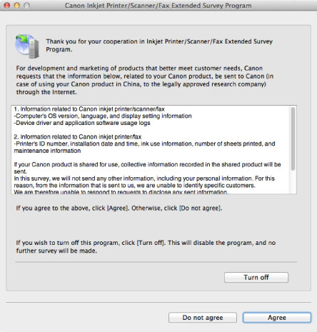 figure: Inkjet Printer/Scanner/Fax Extended Survey Program screen in Macintosh