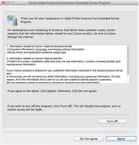 Imagen: pantalla de Extended Survey Program sobre impresora de inyección de tinta/escáner/fax en Macintosh