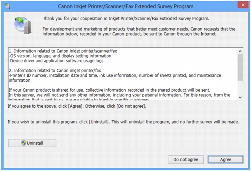 ภาพ: หน้าจอ Inkjet Printer/Scanner/Fax Extended Survey Program ใน Windows