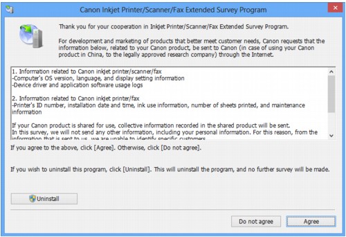 Obrázok: obrazovka programu Inkjet Printer/Scanner/Fax Extended Survey Program