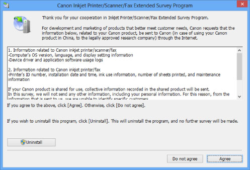 ภาพ: หน้าจอ Inkjet Printer/Scanner/Fax Extended Survey Program ใน Windows