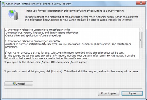 ภาพ: หน้าจอ Inkjet Printer/Scanner/Fax Extended Survey Program ใน Windows
