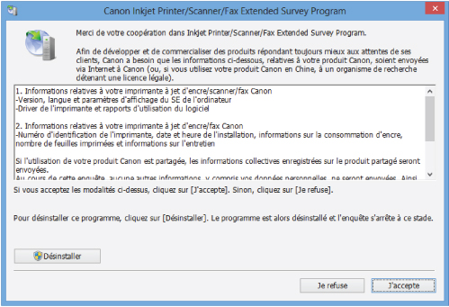 figure : écran Inkjet Printer/Scanner/Fax Extended Survey Program