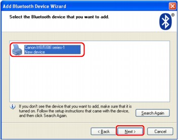 Imagen: Asistente para agregar dispositivos Bluetooth (selección del dispositivo)