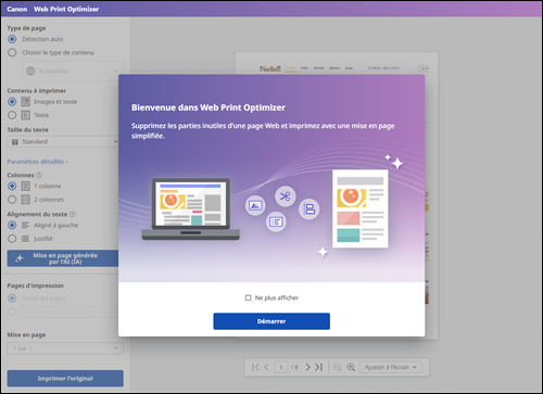 figure : écran de Web Print Optimizer