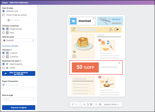 figure : écran de Web Print Optimizer