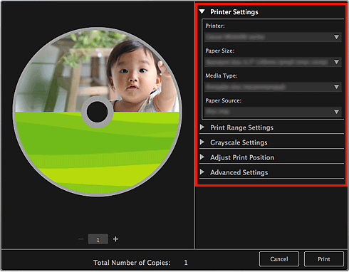 how to change disc diminsions in canon image garden