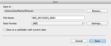figure: Save dialog (Scan view)