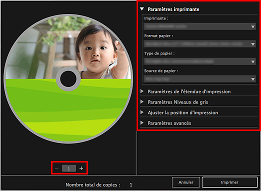 figure : boîte de dialogue Paramètres d'impression