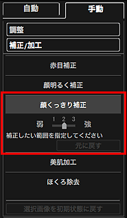 図：画像の補正/加工ウィンドウの手動シート