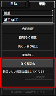 図：画像の補正/加工ウィンドウの手動シート