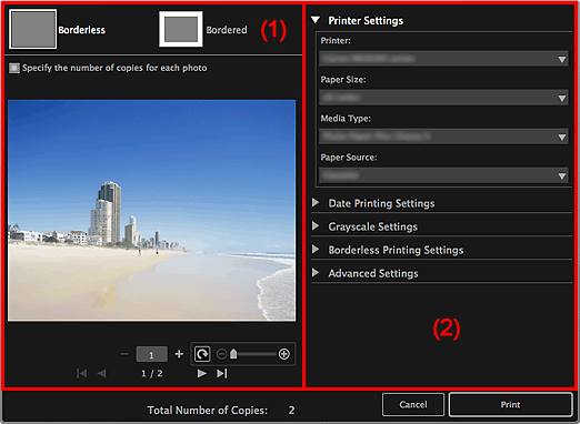 figure: Print settings dialog