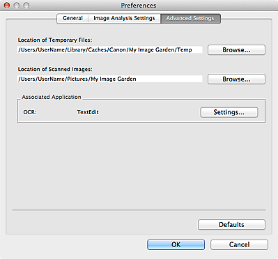 figure: Advanced Settings tab of the Preferences dialog