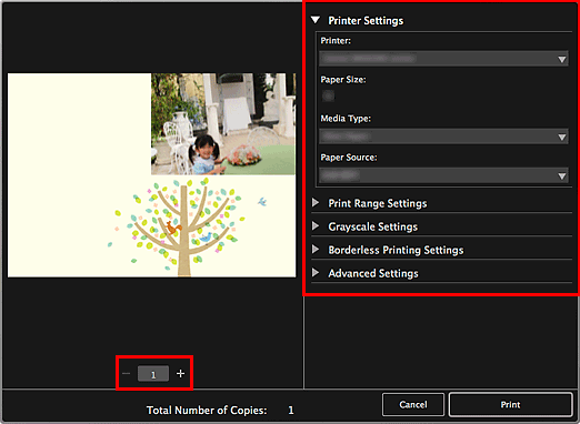 figure: Print settings dialog