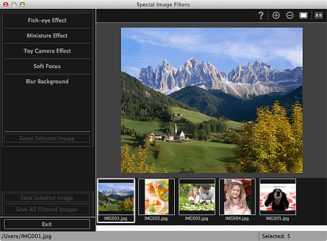 figure: Special Image Filters window