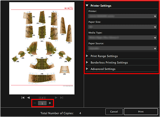 figure: Print settings dialog