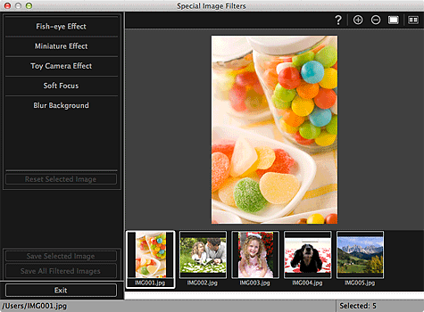 figure: Special Image Filters window