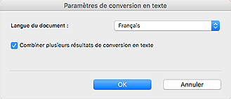 figure : boîte de dialogue Paramètres de conversion en texte