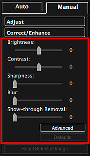 figure: Correct/Enhance Images window Manual tab